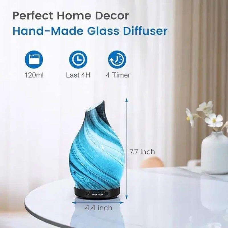 JOYOLO Essential Oil Diffuser, 120ML Glass Aromatherapy Diffuser with Auto Shut-Off and 7 Color LED Lights, Ultrasonic Mist Humidifier with 4 Timer for Home Office Bedroom (Gray Wave) - Image 4